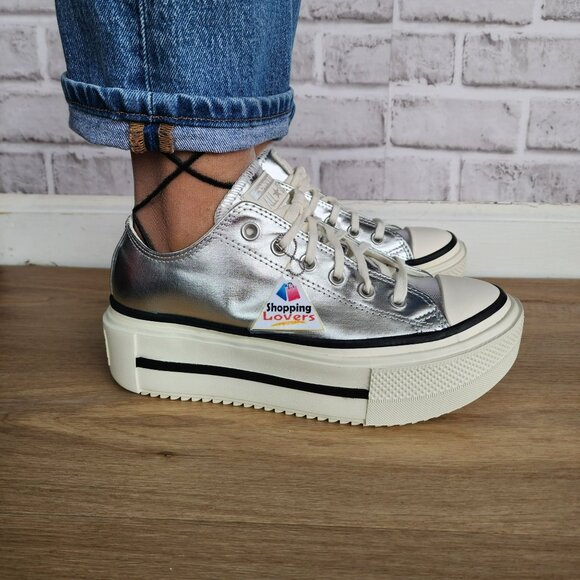 ⭐Converse Chuck Taylor Lift Double Stack Sz 8 Men's Shoes Sneaker Silver A16406C - Picture 2 of 9